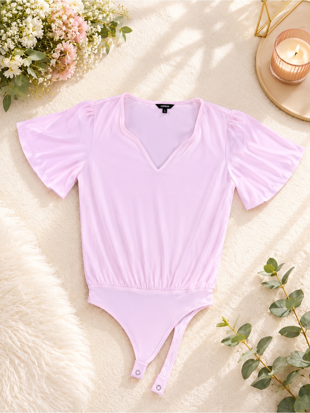Bodysuit Express light pink flutter sleeve size large l